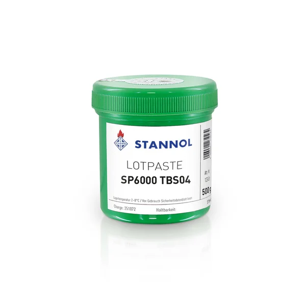 Grüne Dose mit Stannol Lotpaste SP6000 TBS04, 500g.