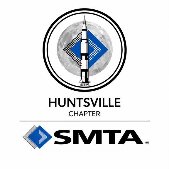 Logo mit Rakete, Mond, HUNTSVILLE CHAPTER und SMTA-Text.