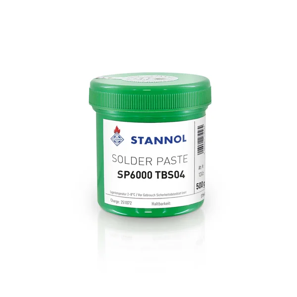 Green tin containing Stannol solder paste SP6000 TBS04, 500g.