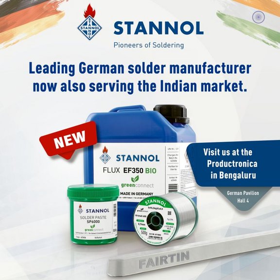 Werbung für Stannol-Lötprodukte auf dem indischen Markt mit Kontaktinformationen.