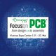 The picture shows the dates of the Focus on PCB event on a blue background: Focus on PBC-from design to assembly Vicenza Expo Center, 21 - 22 May