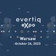 Auf dem Bild ist das Logo der Evertiq Expo Warschau zu sehen - dunkelblau mit weißer Schrift. Zu klesen ist: evertiq expo, Warsaw, October 26, 2023