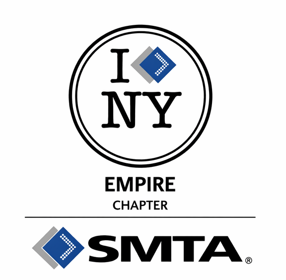 [Translate to Englisch:] Logo mit "I NY Empire Chapter" und "SMTA" Text, blauer Diamant mit Chip-Muster.