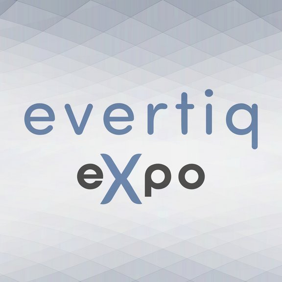 The picture shows a logo: Light blue background with the lettering evertiq expo.