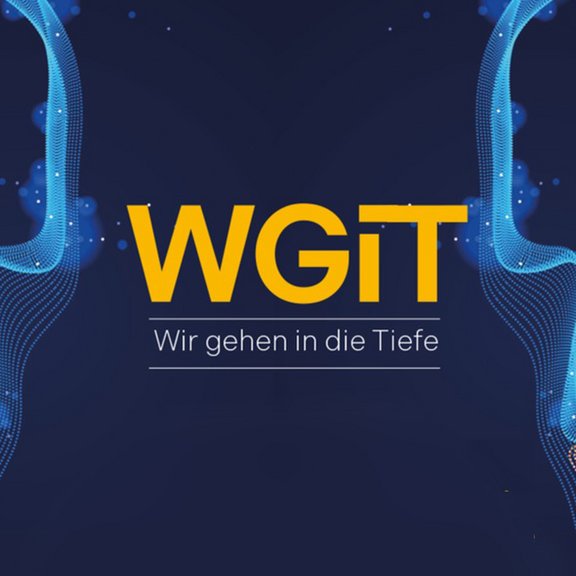 Auf dem Bild ist das Veranstaltungslogo zu sehen: Der orangefarbene Schriftzug WGiT auf blauem Grund.