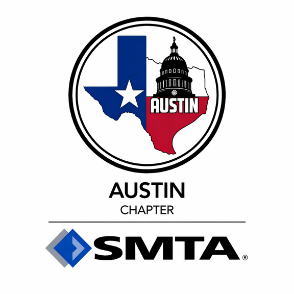 Logo der Austin SMTA Chapter mit Texas-Karte und Kapitol-Symbol.