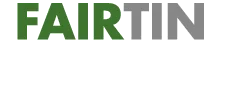 Auf dem Bild ist das Fairtin-Logo zu sehen: Der Schriftzug Fairtin in Grün- und Grautönen sowei zwei stilisierte grüne Blätter.