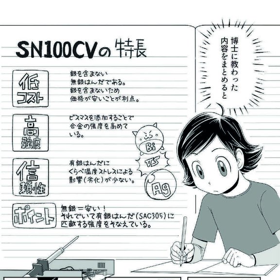 Comic about alloys with characters and text in Japanese.