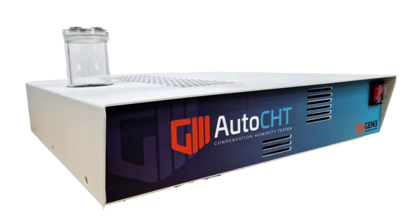 Flat device labeled “AutoCHT”, with a glass cylinder in the upper-left corner.