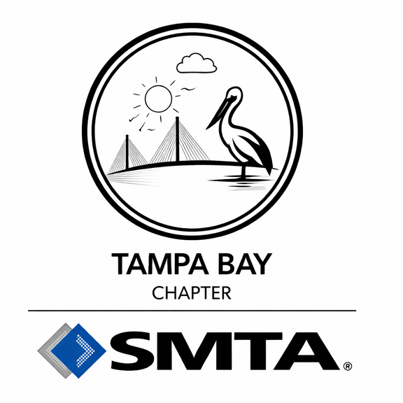Logo mit einem Vogel, Brücke, Sonne und Wolken; Text: "Tampa Bay Chapter SMTA".