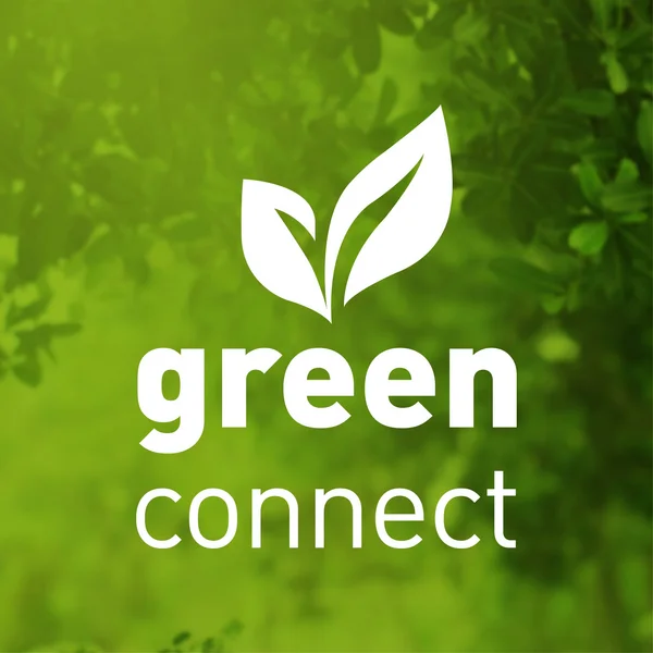The picture shows the greenconnect logo. The white lettering greenconnect with two stylised leaves above on a green background.