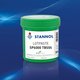 The picture shows a green Stannol solder paste tin against a blue background. The white label shows the Stannol logo, the product name SP6000 TBS04 and other product specifications.