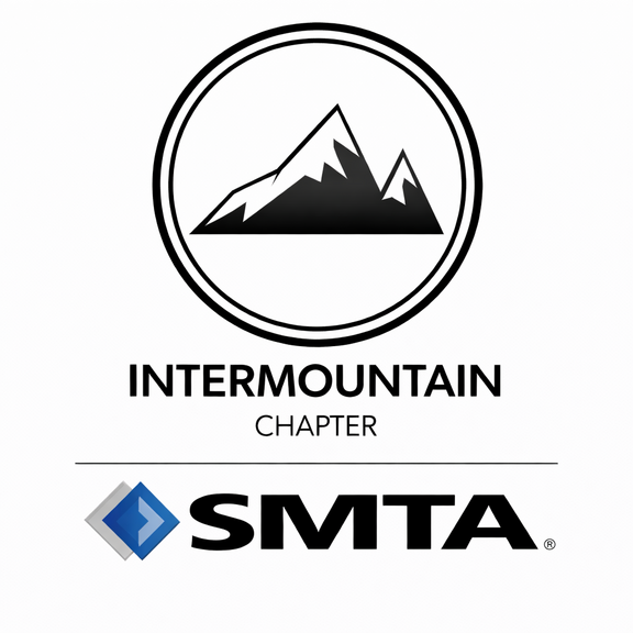 [Translate to Englisch:] Schwarz-weißes Logo mit Bergmotiv, darunter "Intermountain Chapter" und "SMTA".