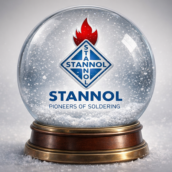 Snow globe featuring the Stannol logo and the slogan ‘Pioneers of Soldering’.