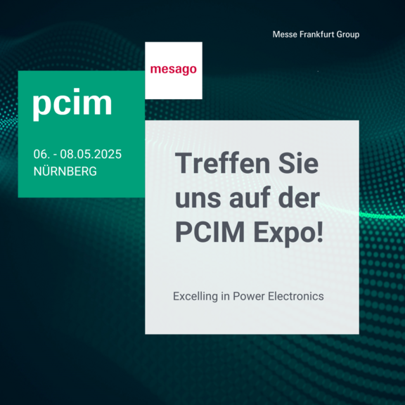 The image shows the pcim logo together with the event dates and the words ‘Meet us at PCIM Expo’ on a dark green background.