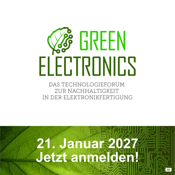 [Translate to Englisch:] Plakat für Green Electronics Forum am 21. Januar 2027. Anmeldung geöffnet.