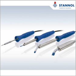 Auf dem Bild sind vier verschiedene Lötkolben von Stannol zu sehen.